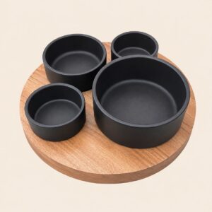 Wood Lazy Susan w/ Ceramic Bowls